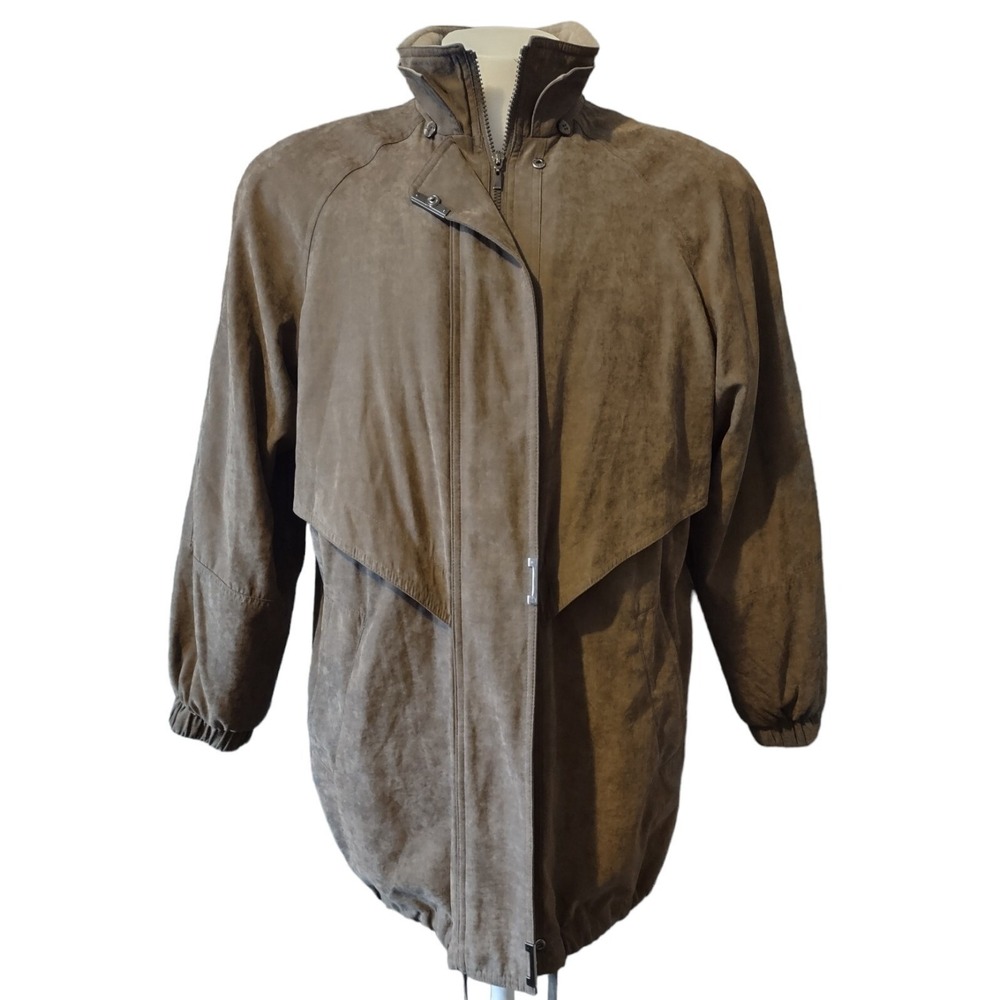 Classic Elements Utility Jacket Womens M Cabin Core Brown Faux Suede Relaxed Fit